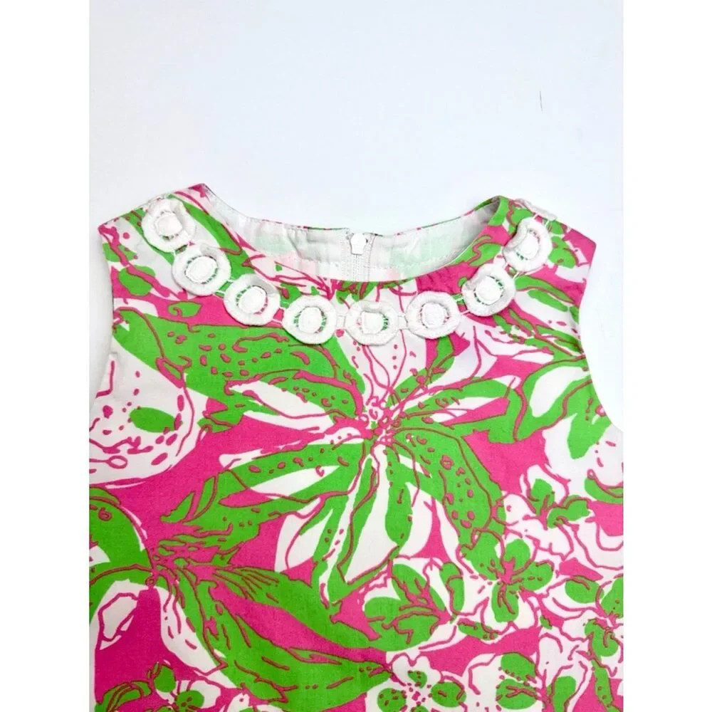 Lilly Pulitzer Girls Classic Shift Dress Sleeveless Cotton Green White Pink sz 3